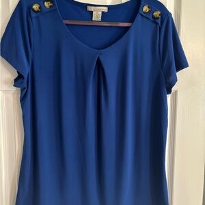 Elegant Blue Blouse with Gold Button Details